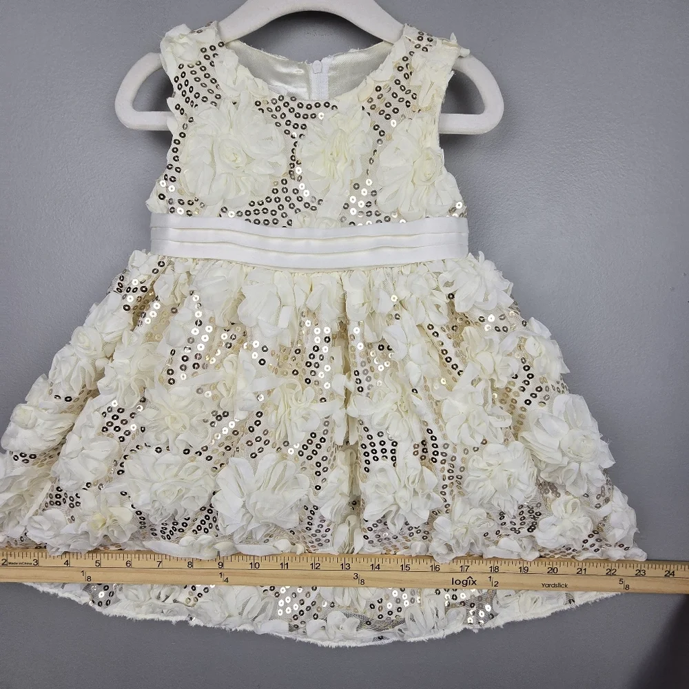 American Princess Ivory Gold Sequin Floral Dress Baby Girl Sz 24M Formal Party